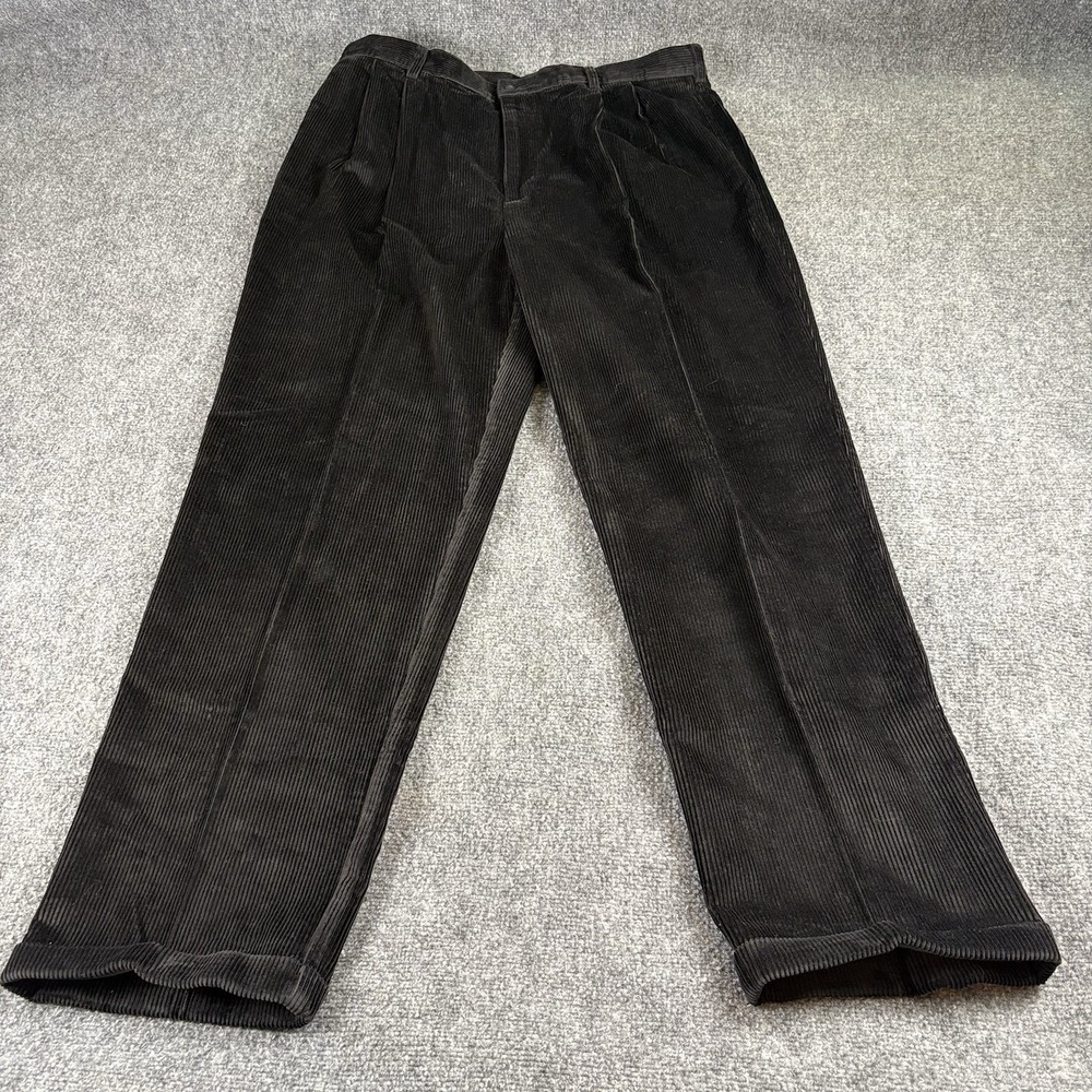 Vintage 90s Jos A Bank Corduroy Pants Mens 38x32 Black Pleated Cuffed Preppy Ivy